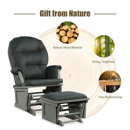 Wood Baby Glider and Ottoman Cushion Set with Padded Armrests for Nursing-Gray - Dark Gray - Recliners
