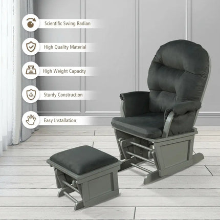 Wood Baby Glider and Ottoman Cushion Set with Padded Armrests for Nursing-Gray - Dark Gray - Recliners