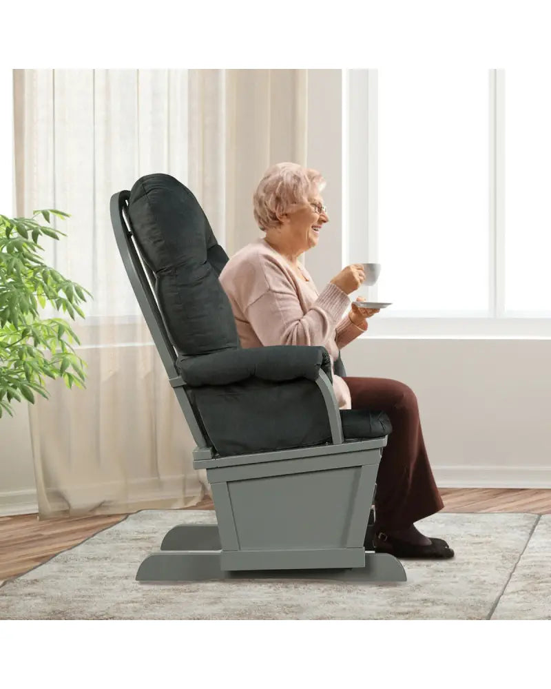 Wood Baby Glider and Ottoman Cushion Set with Padded Armrests for Nursing-Gray - Dark Gray - Recliners