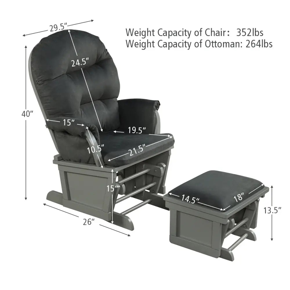 Wood Baby Glider and Ottoman Cushion Set with Padded Armrests for Nursing-Gray - Dark Gray - Recliners