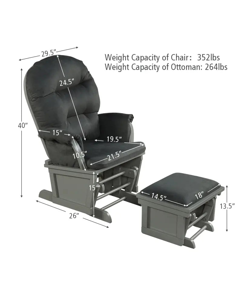 Wood Baby Glider and Ottoman Cushion Set with Padded Armrests for Nursing-Gray - Dark Gray - Recliners