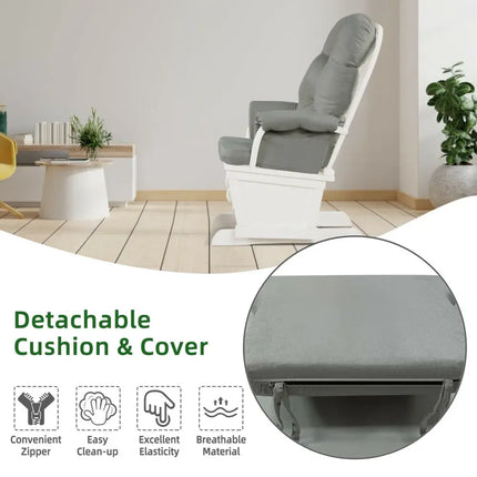 Wood Baby Glider and Ottoman Cushion Set with Padded Armrests-Light Gray - Light Gray - Recliners