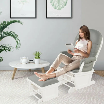 Wood Baby Glider and Ottoman Cushion Set with Padded Armrests-Light Gray - Light Gray - Recliners