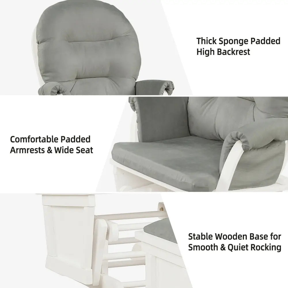 Wood Baby Glider and Ottoman Cushion Set with Padded Armrests-Light Gray - Light Gray - Recliners