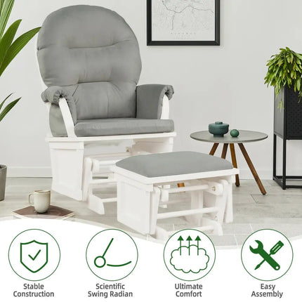 Wood Baby Glider and Ottoman Cushion Set with Padded Armrests-Light Gray - Light Gray - Recliners