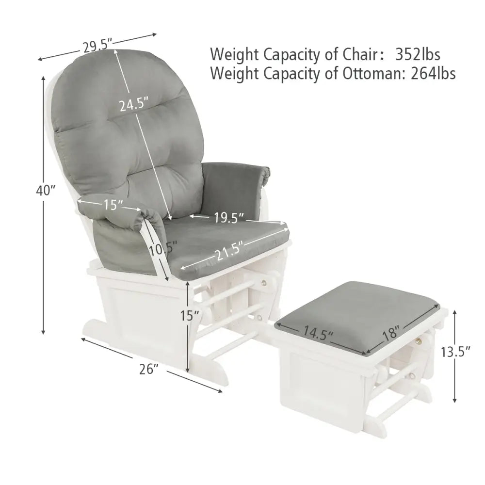 Wood Baby Glider and Ottoman Cushion Set with Padded Armrests-Light Gray - Light Gray - Recliners
