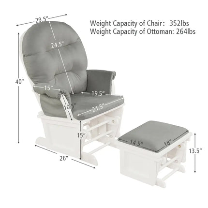 Wood Baby Glider and Ottoman Cushion Set with Padded Armrests-Light Gray - Light Gray - Recliners