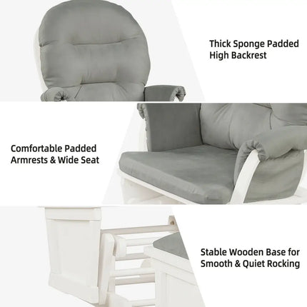 Wood Baby Glider and Ottoman Cushion Set with Padded Armrests-Light Gray - Light Gray - Recliners