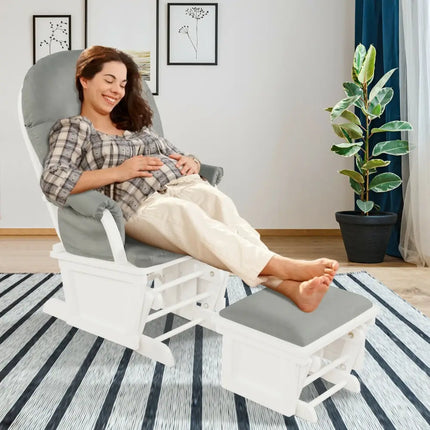 Wood Baby Glider and Ottoman Cushion Set with Padded Armrests-Light Gray - Light Gray - Recliners