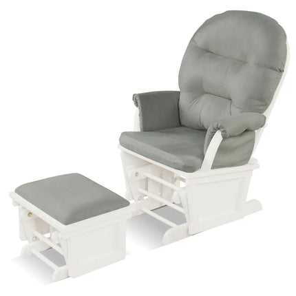 Wood Baby Glider and Ottoman Cushion Set with Padded Armrests-Light Gray - Light Gray - Recliners