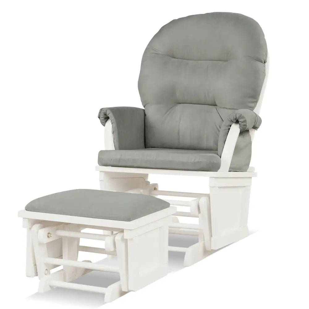 Wood Baby Glider and Ottoman Cushion Set with Padded Armrests-Light Gray - Light Gray - Recliners