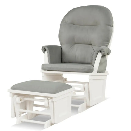 Wood Baby Glider and Ottoman Cushion Set with Padded Armrests-Light Gray - Light Gray - Recliners