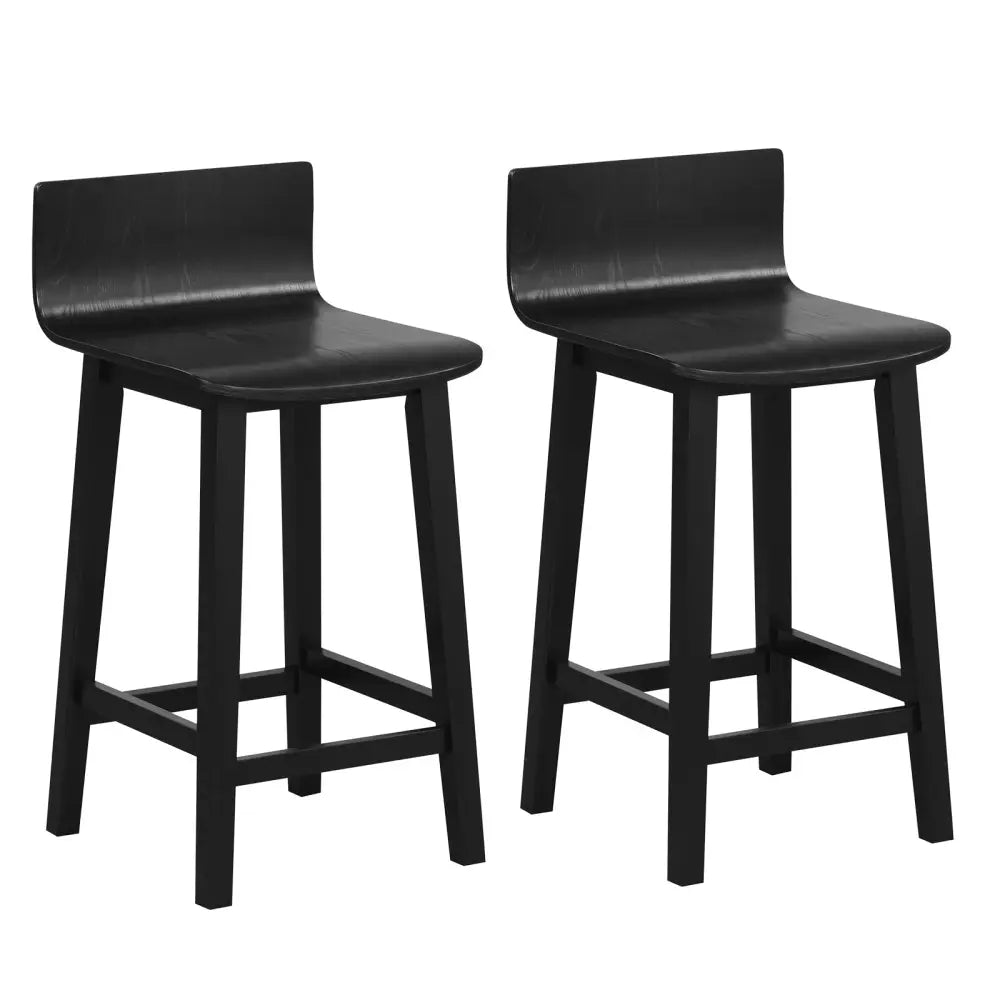 Wood Bar Stools Set of 2 with Solid Back and Seat-Black - Black - Bar Stools