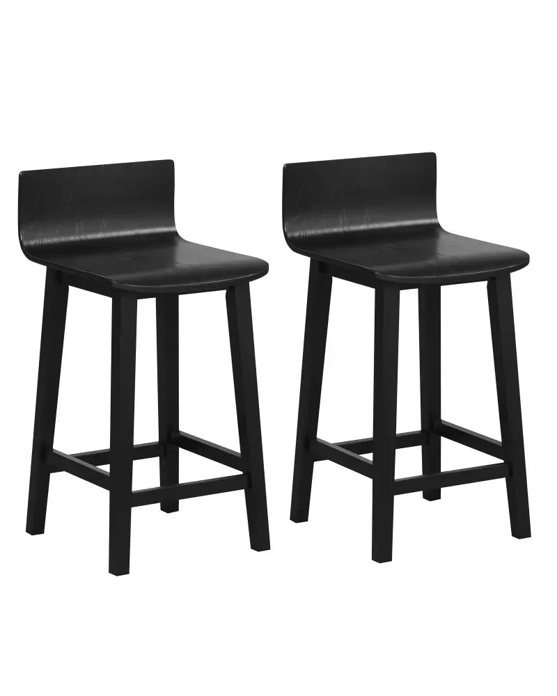 Wood Bar Stools Set of 2 with Solid Back and Seat-Black - Black - Bar Stools