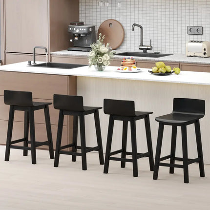 Wood Bar Stools Set of 2 with Solid Back and Seat-Black - Black - Bar Stools