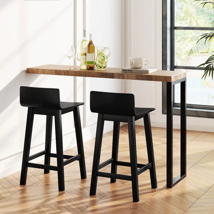 Wood Bar Stools Set of 2 with Solid Back and Seat-Black - Black - Bar Stools