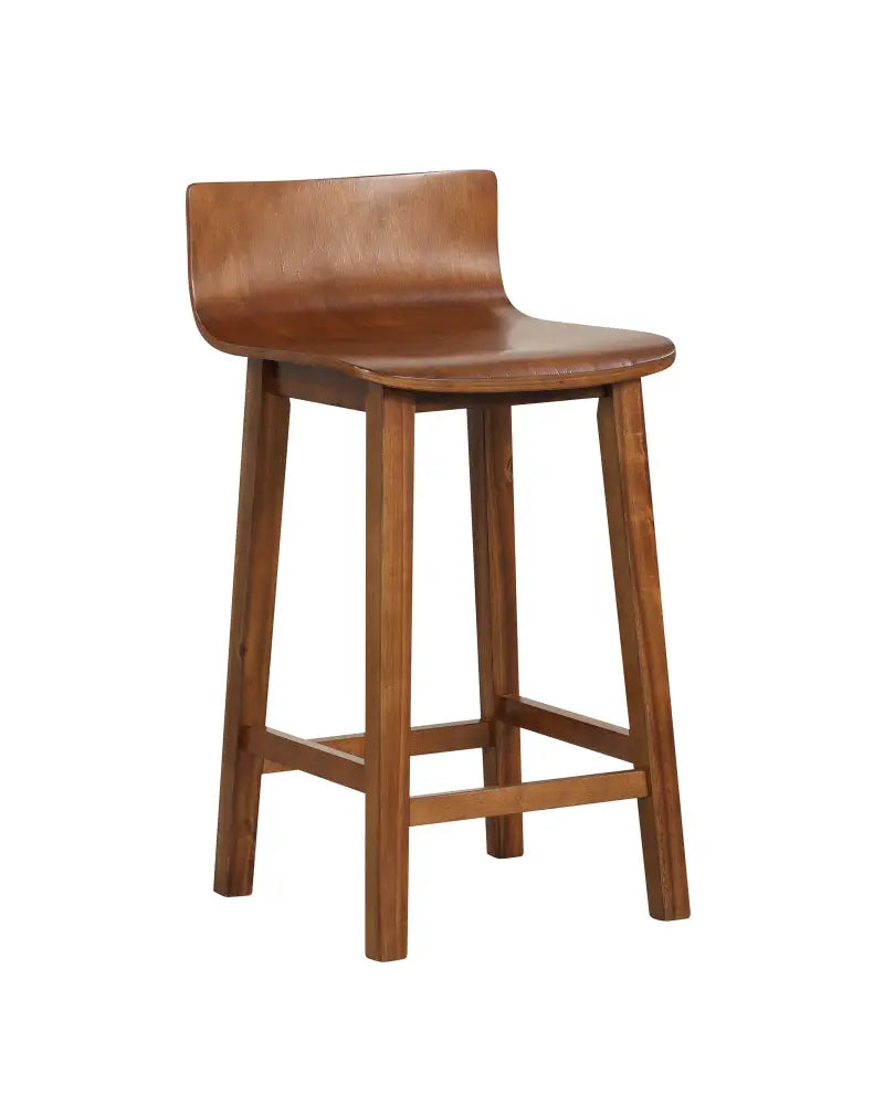 Wood Bar Stools Set of 2 with Solid Back and Seat-Brown - Brown - Bar Stools