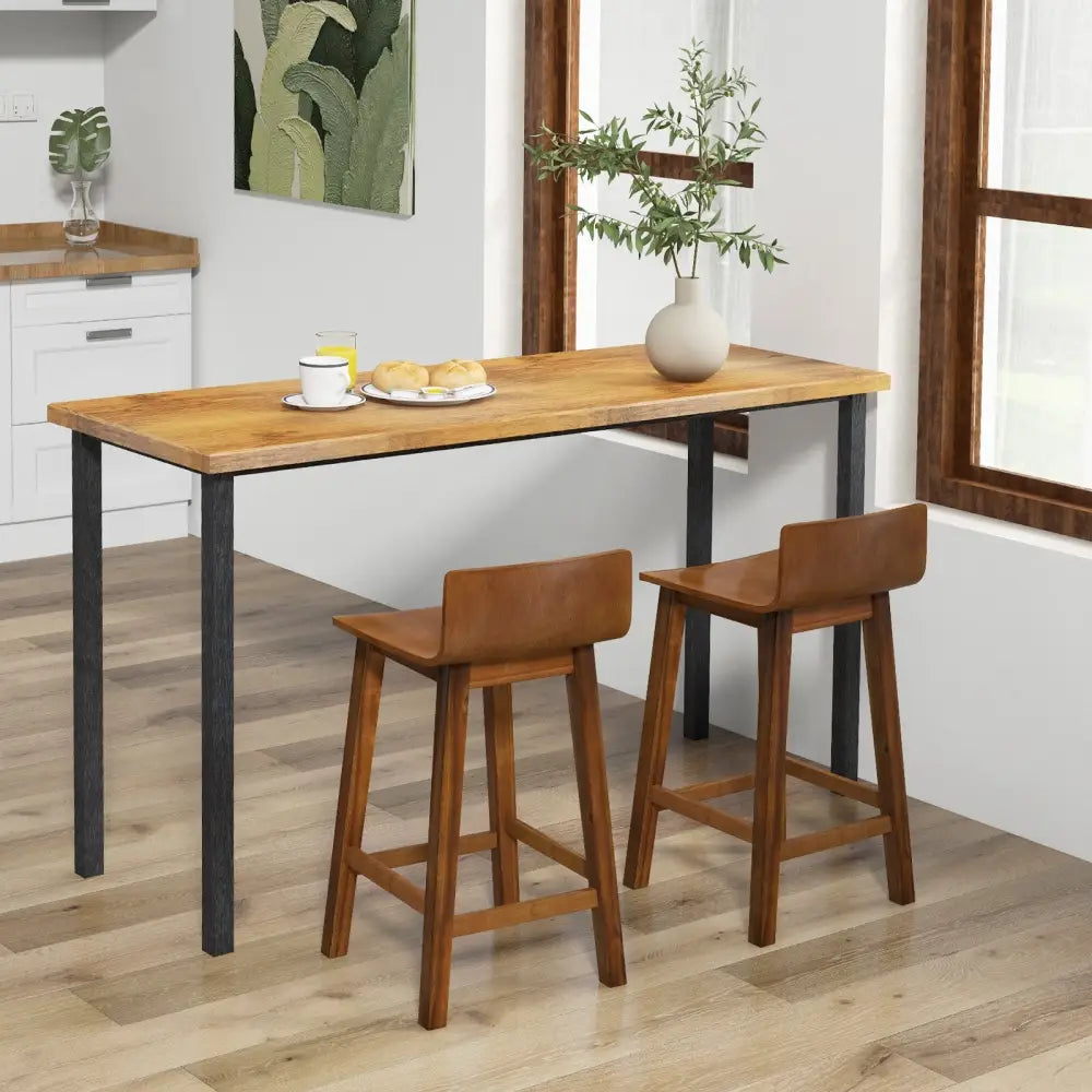 Wood Bar Stools Set of 2 with Solid Back and Seat-Brown - Brown - Bar Stools