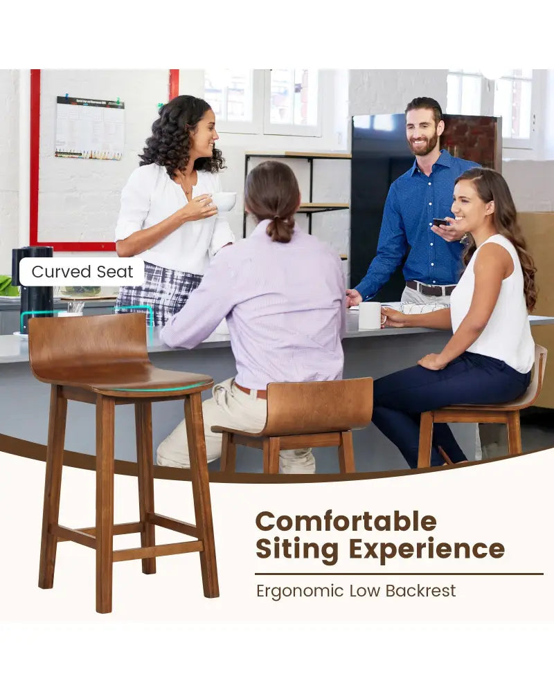Wood Bar Stools Set of 2 with Solid Back and Seat-Brown - Brown - Bar Stools