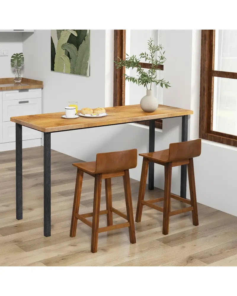 Wood Bar Stools Set of 2 with Solid Back and Seat-Brown - Brown - Bar Stools