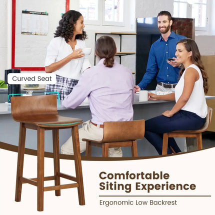 Wood Bar Stools Set of 2 with Solid Back and Seat-Brown - Brown - Bar Stools