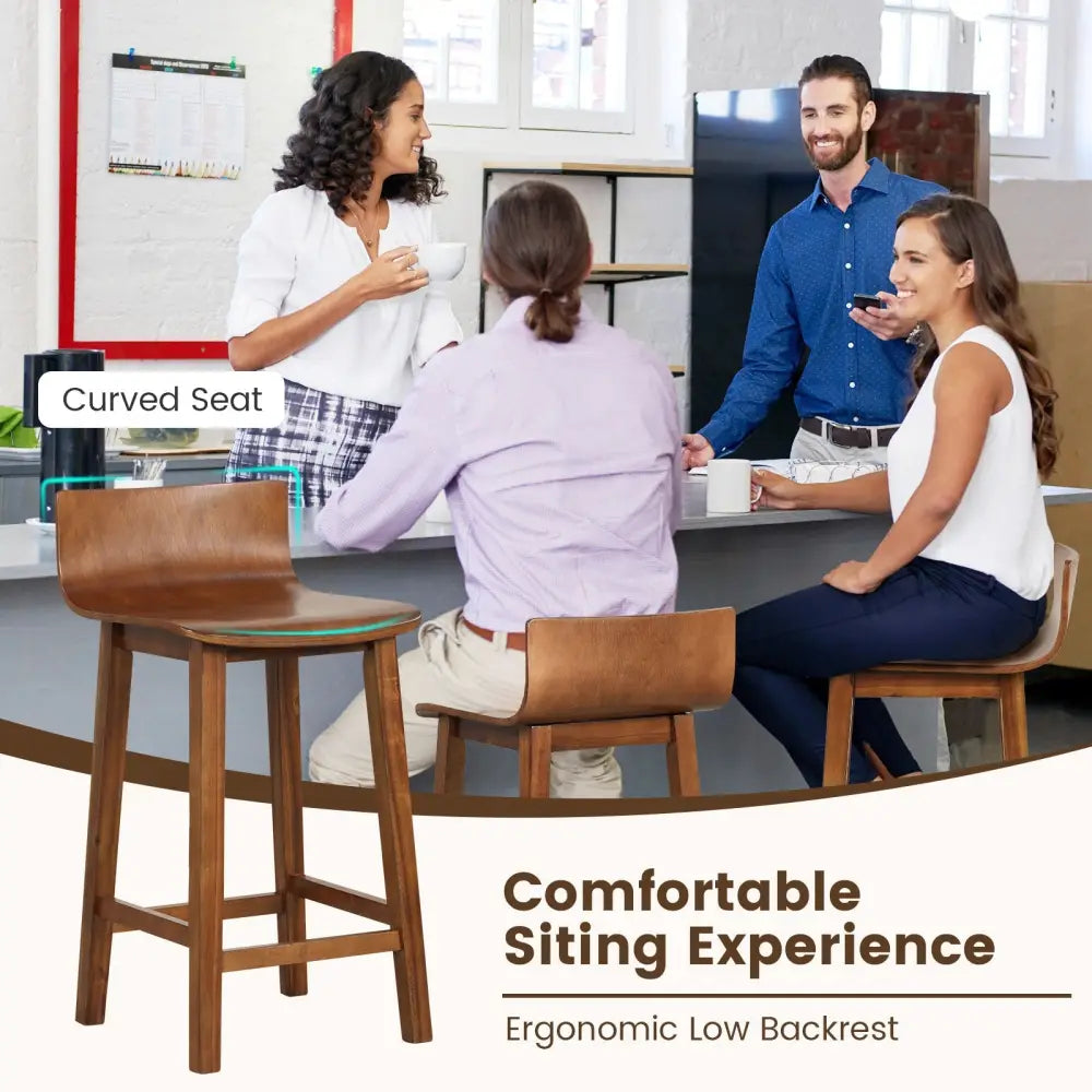 Wood Bar Stools Set of 2 with Solid Back and Seat-Brown - Brown - Bar Stools