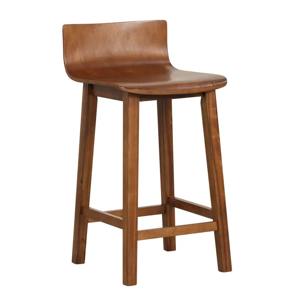 Wood Bar Stools Set of 2 with Solid Back and Seat-Brown - Brown - Bar Stools