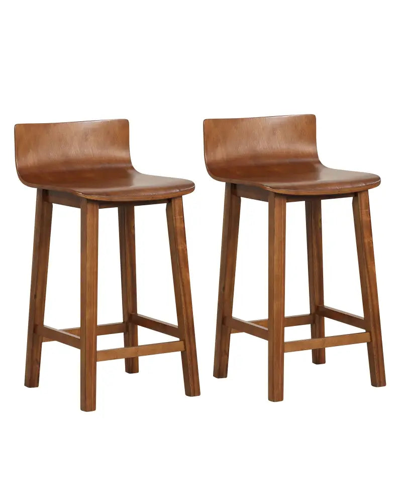 Wood Bar Stools Set of 2 with Solid Back and Seat-Brown - Brown - Bar Stools
