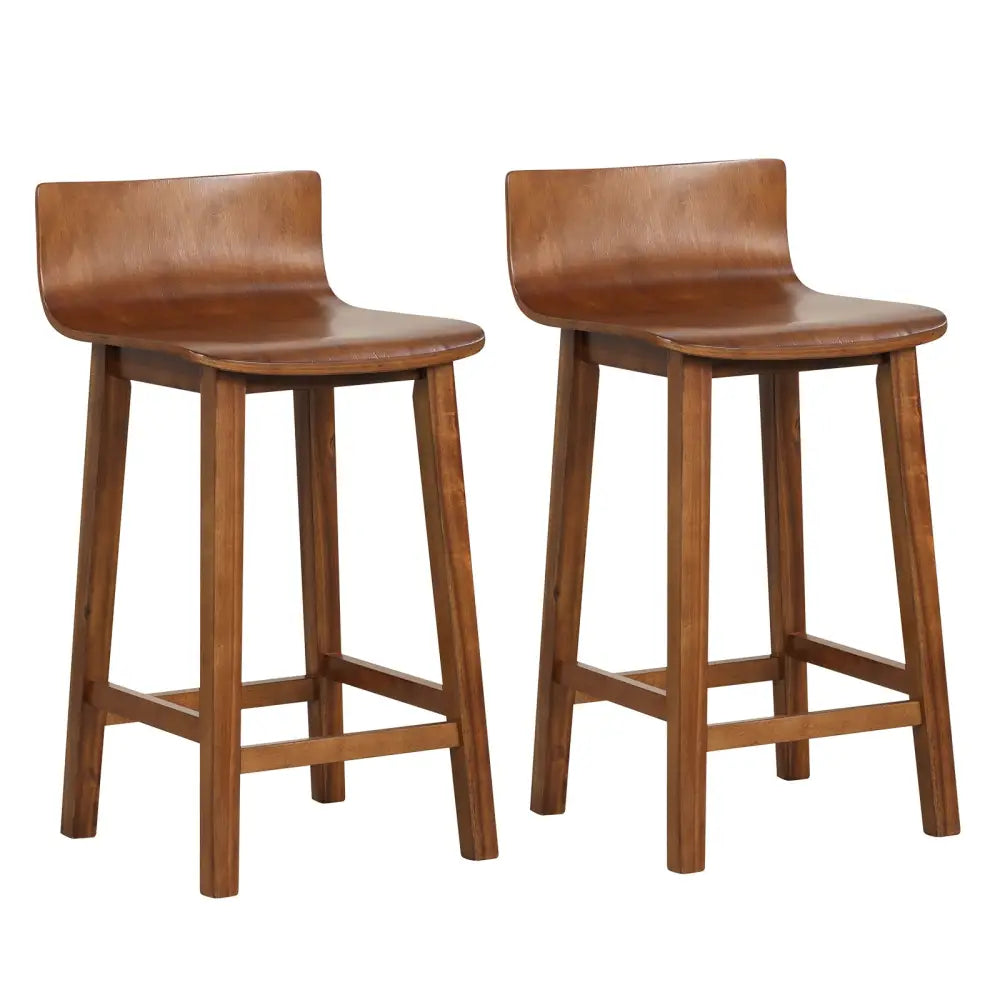 Wood Bar Stools Set of 2 with Solid Back and Seat-Brown - Brown - Bar Stools