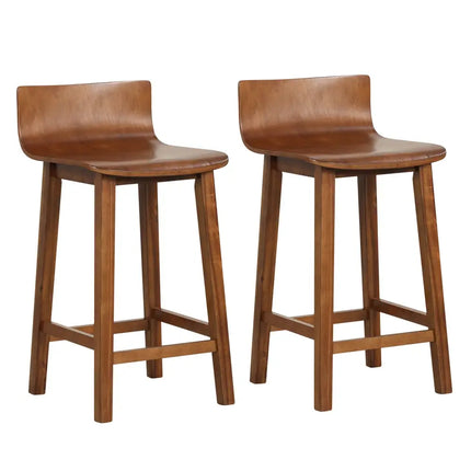 Wood Bar Stools Set of 2 with Solid Back and Seat-Brown - Brown - Bar Stools