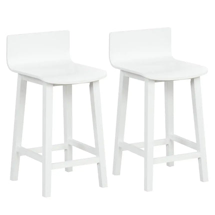 Wood Bar Stools Set of 2 with Solid Back and Seat-White - White - Bar Stools