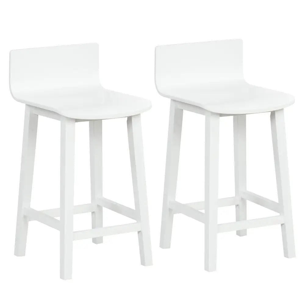 Wood Bar Stools Set of 2 with Solid Back and Seat-White - White - Bar Stools