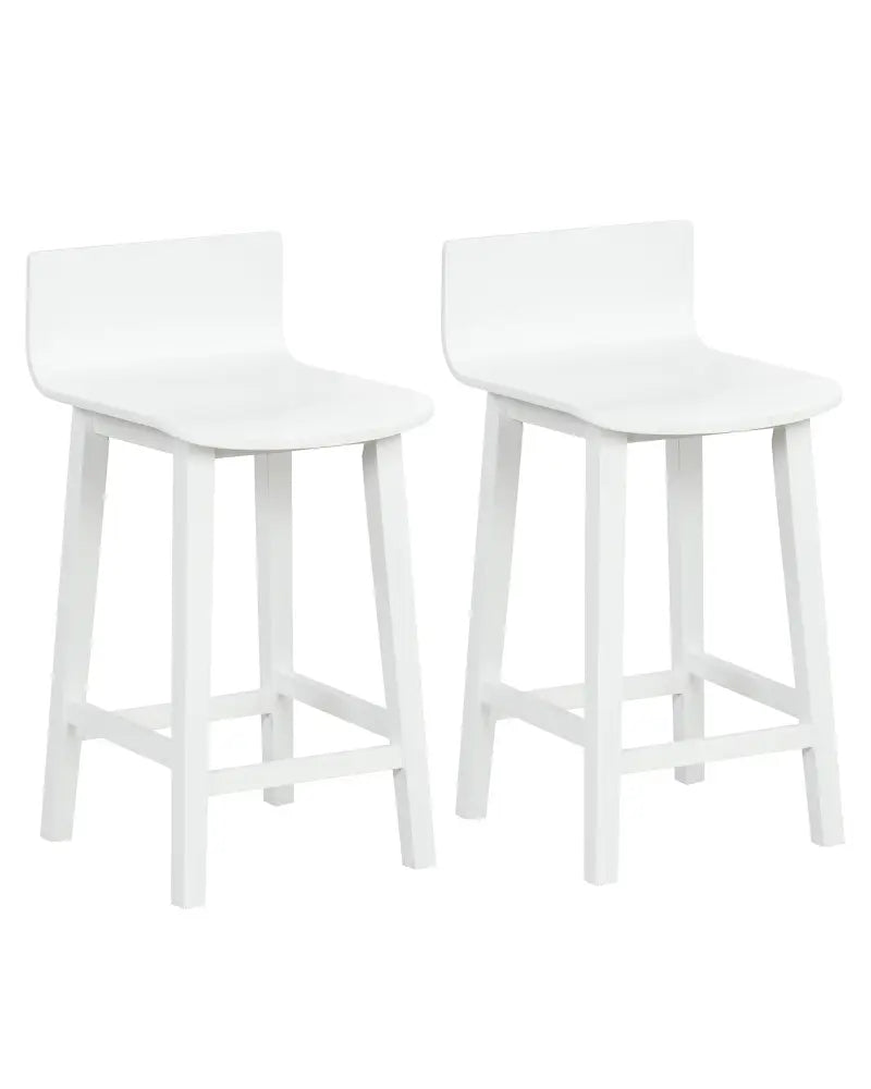 Wood Bar Stools Set of 2 with Solid Back and Seat-White - White - Bar Stools