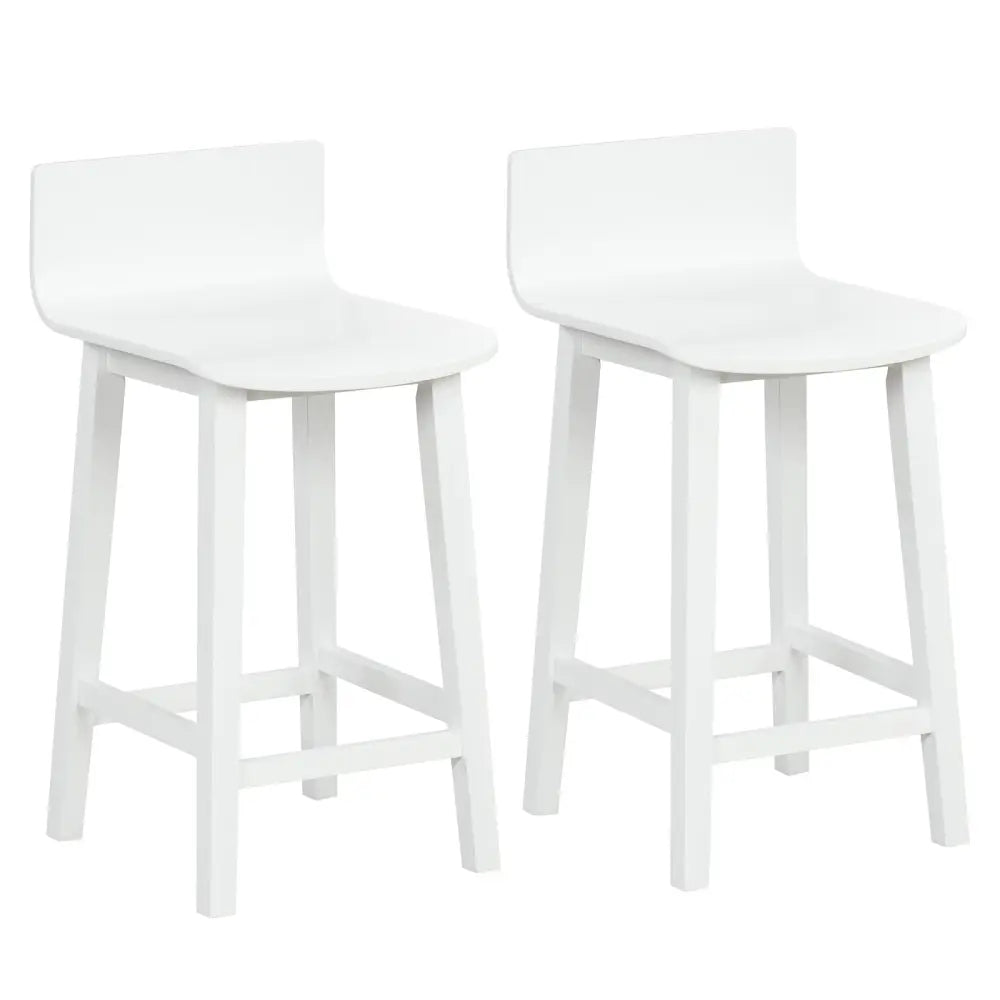 Wood Bar Stools Set of 2 with Solid Back and Seat-White - White - Bar Stools