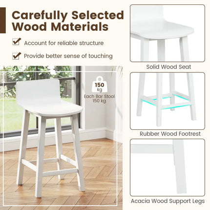 Wood Bar Stools Set of 2 with Solid Back and Seat-White - White - Bar Stools