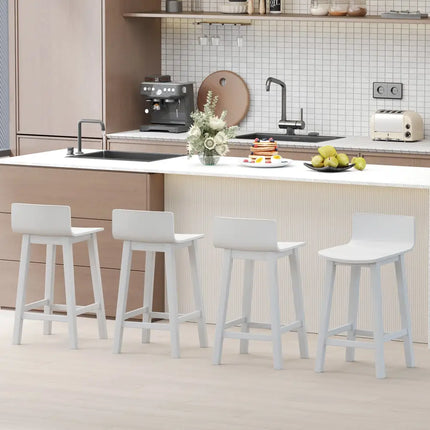 Wood Bar Stools Set of 2 with Solid Back and Seat-White - White - Bar Stools