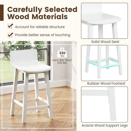 Wood Bar Stools Set of 2 with Solid Back and Seat-White - White - Bar Stools