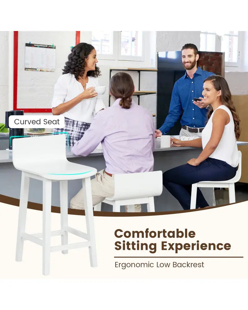 Wood Bar Stools Set of 2 with Solid Back and Seat-White - White - Bar Stools