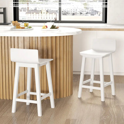 Wood Bar Stools Set of 2 with Solid Back and Seat-White - White - Bar Stools