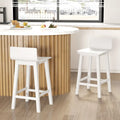 Wood Bar Stools Set of 2 with Solid Back and Seat-White - White - Bar Stools