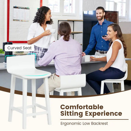Wood Bar Stools Set of 2 with Solid Back and Seat-White - White - Bar Stools
