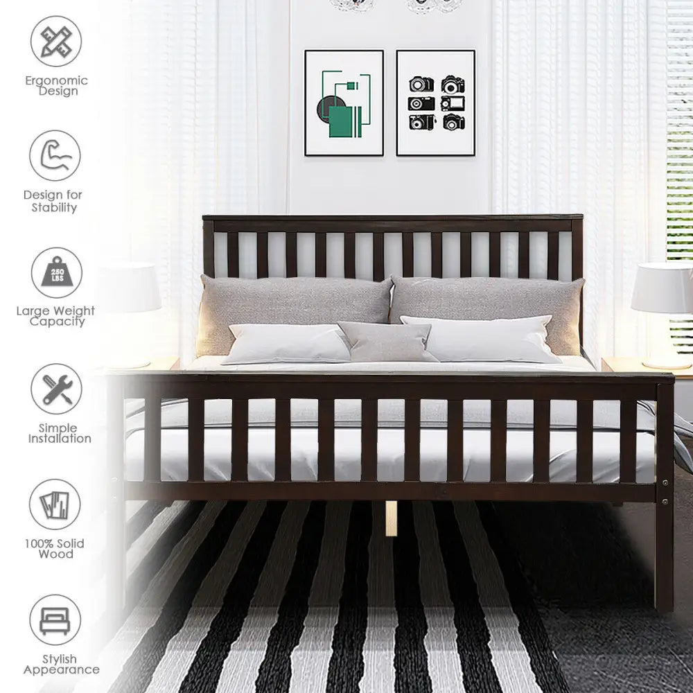 Wood Bed Frame Support Platform with Headboard and Footboard - Black - Simple Bed Frame