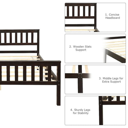 Wood Bed Frame Support Platform with Headboard and Footboard - Black - Simple Bed Frame