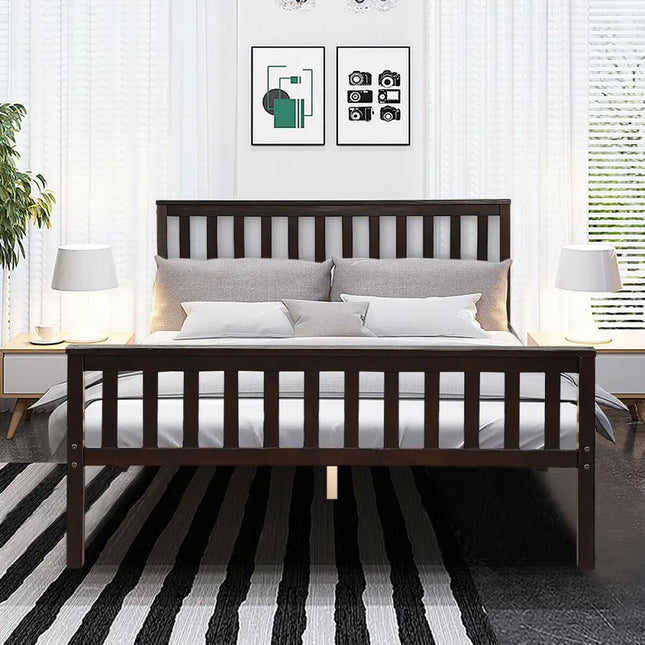 Wood Bed Frame Support Platform with Headboard and Footboard - Black - Simple Bed Frame