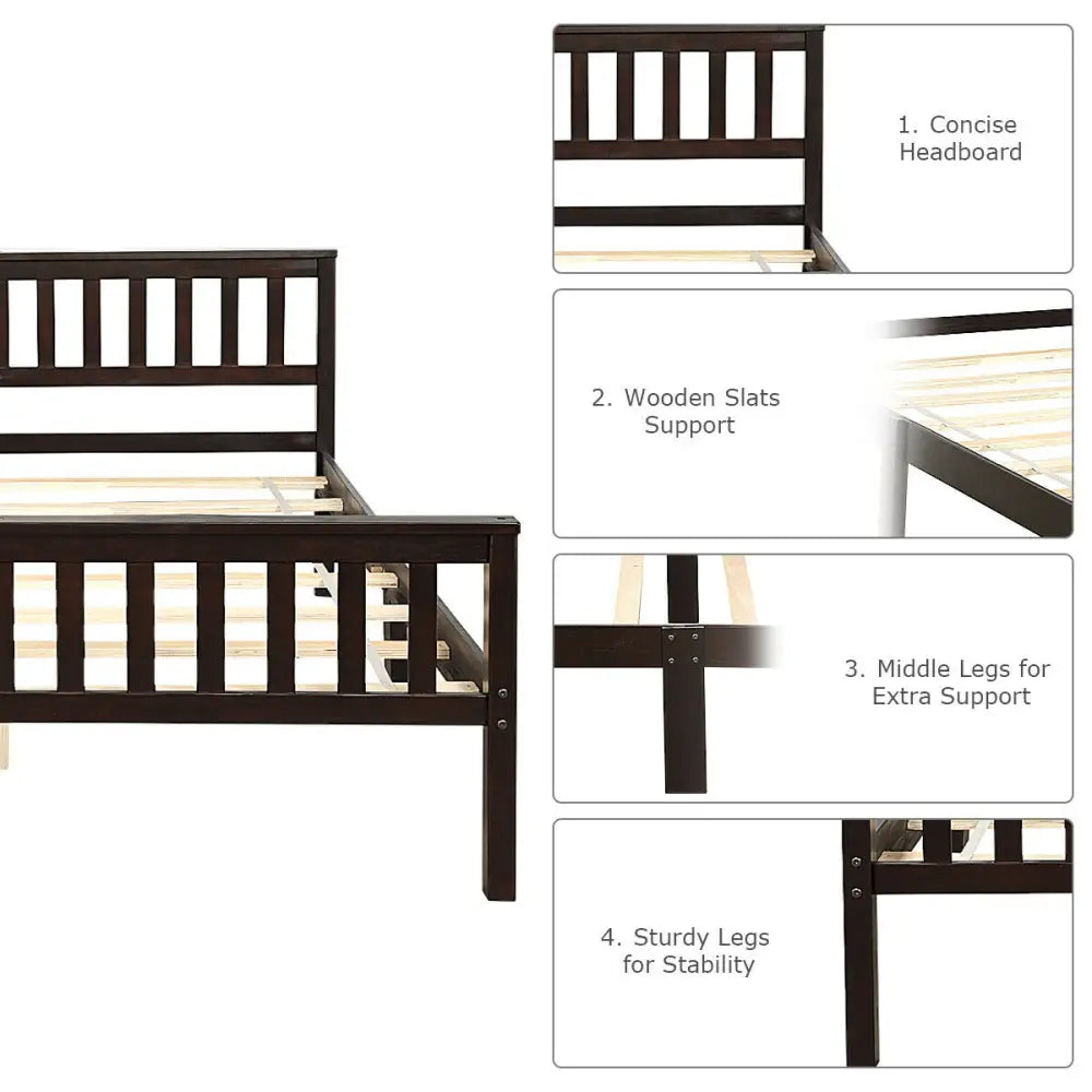 Wood Bed Frame Support Platform with Headboard and Footboard - Black - Simple Bed Frame