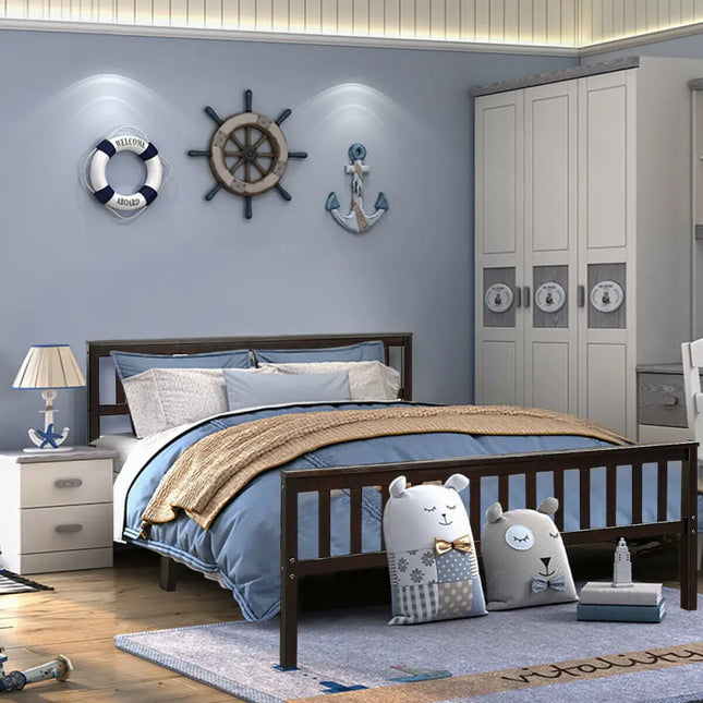 Wood Bed Frame Support Platform with Headboard and Footboard - Black - Simple Bed Frame