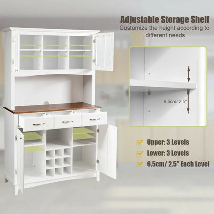 Wood Buffet Hutch Cabinet with 3 Large Drawers - White - Sideboards Cabinets & Buffets