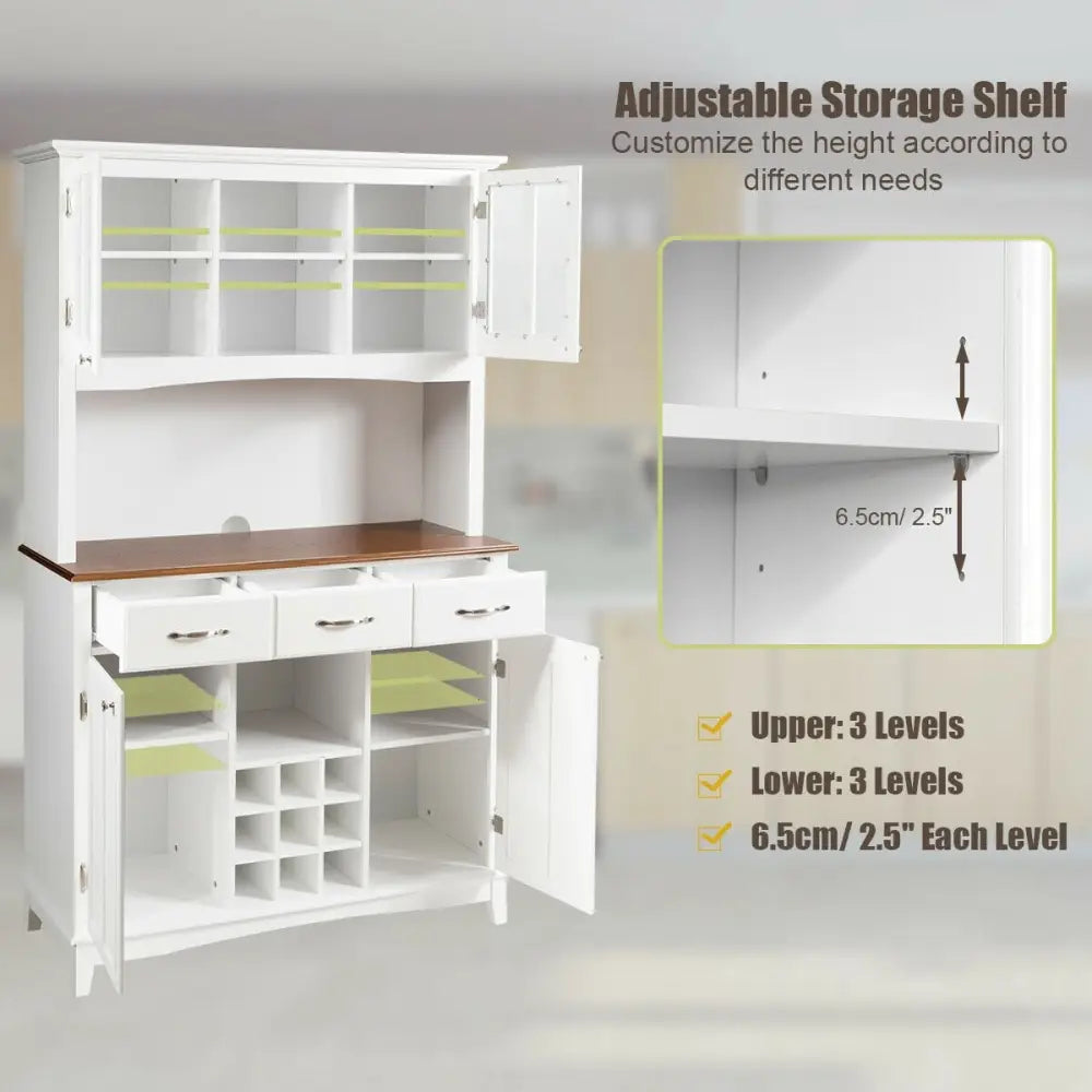 Wood Buffet Hutch Cabinet with 3 Large Drawers - White - Sideboards Cabinets & Buffets