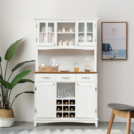 Wood Buffet Hutch Cabinet with 3 Large Drawers - White - Sideboards Cabinets & Buffets