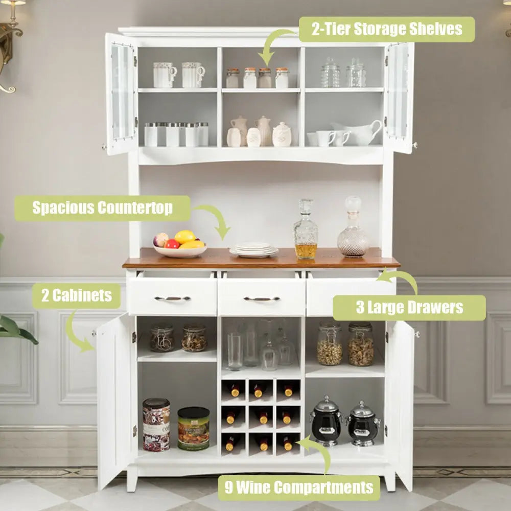 Wood Buffet Hutch Cabinet with 3 Large Drawers - White - Sideboards Cabinets & Buffets